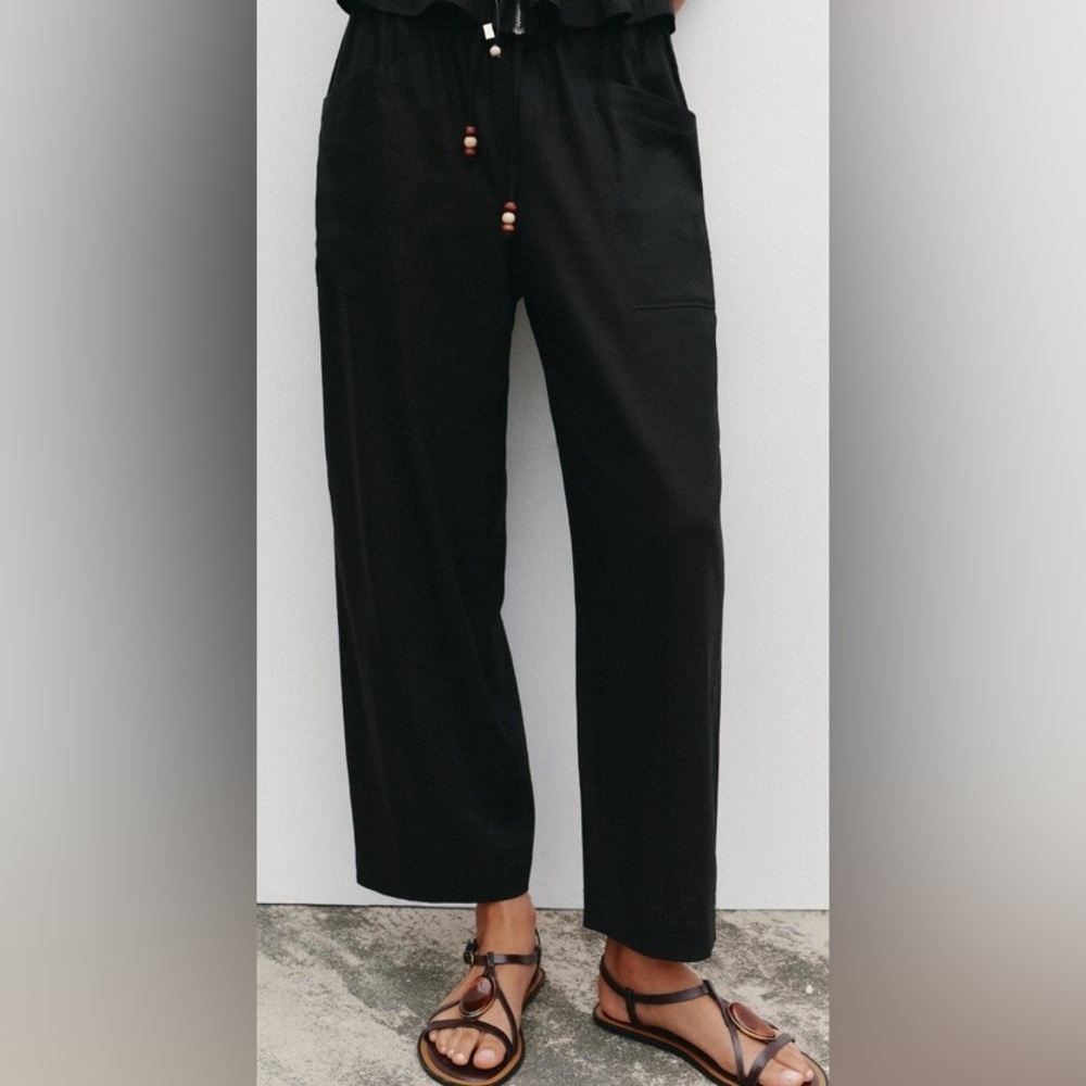 Zara Men's Black Relaxed Straight-Leg Pants
